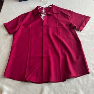 Coofandy Men's Short-Sleeve Button-Up Shirt - Deep Berry Size L Linen blend